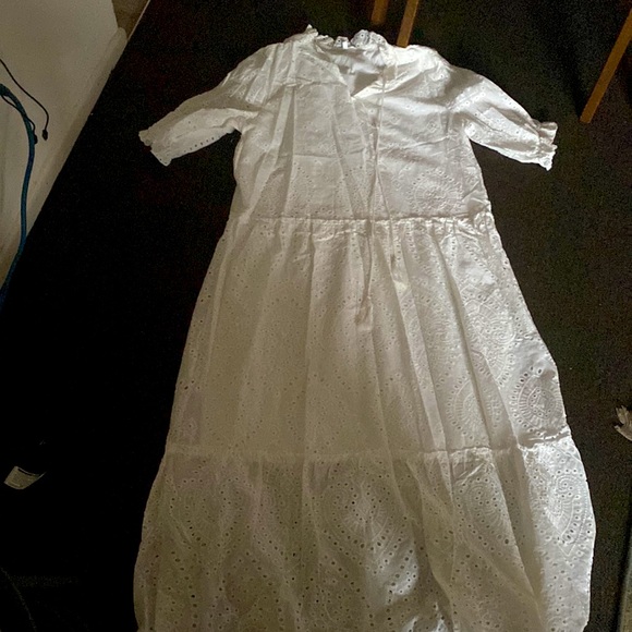 Womens 2XL Eyelet Hole Tiered Dress Long Maxi White peasant Cottagecore - Picture 11 of 12